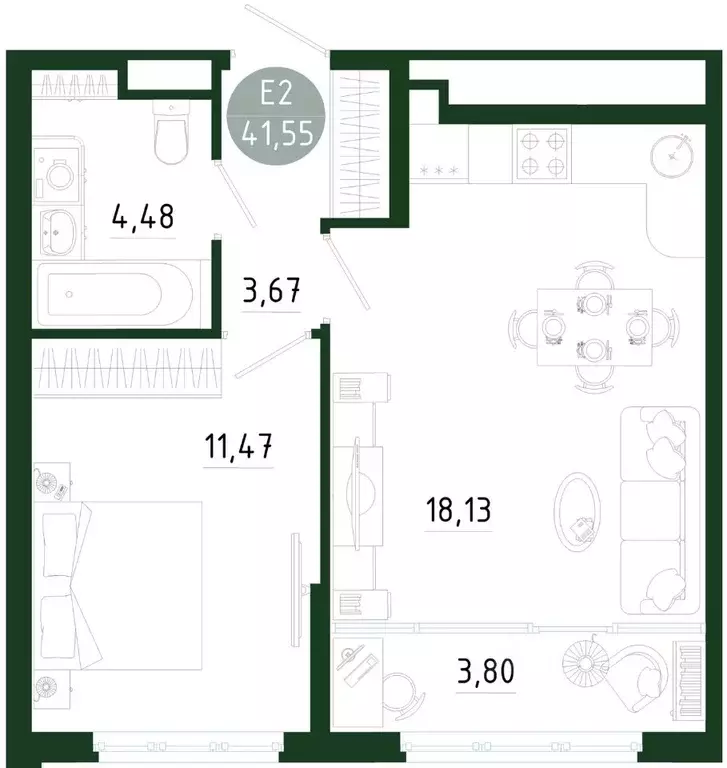1-к кв. Тульская область, Тула Платон Парк жилой комплекс (41.55 м) - Фото 1
