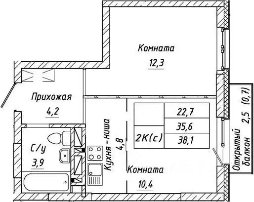 2-к кв. Новосибирская область, Новосибирск Тульская ул., 74 (37.4 м) - Фото 1