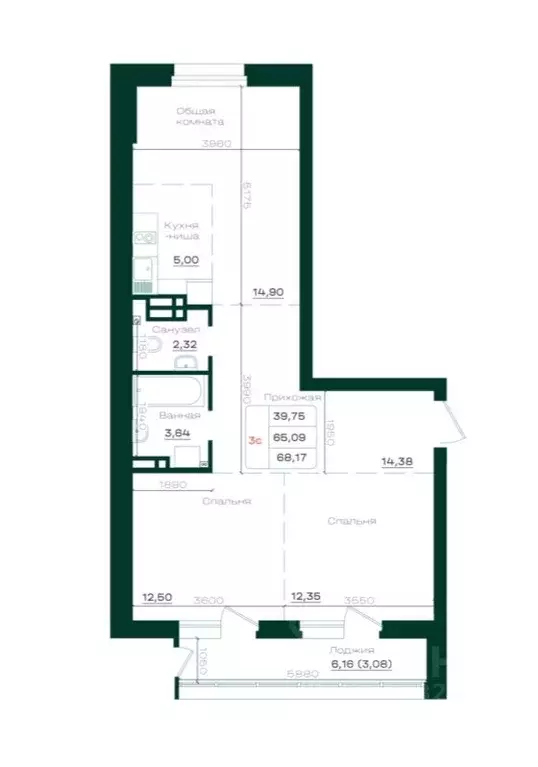 3-к кв. Алтайский край, Барнаул просп. Строителей, 18к1 (68.0 м) - Фото 2