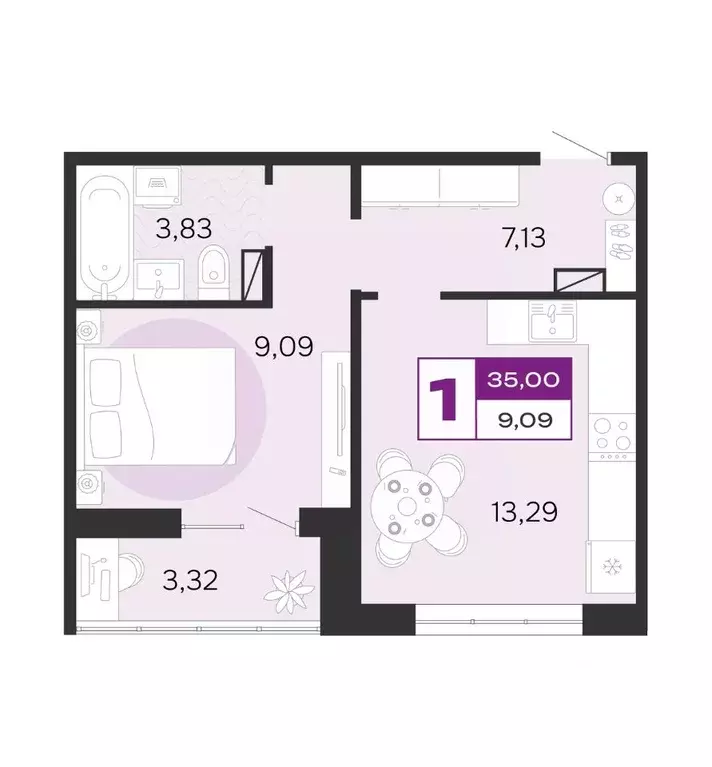 1-к кв. Брянская область, Брянск Медовый кв-л, поз6 (35.0 м) - Фото 1