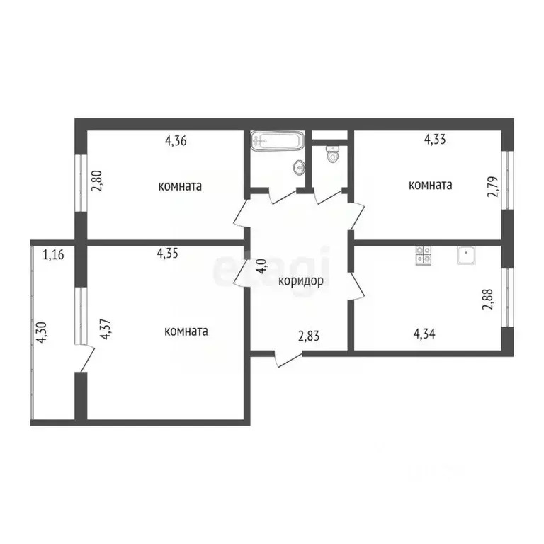 3-к кв. Омская область, Омск ул. 8-я Кировская, 101 (60.0 м) - Фото 1