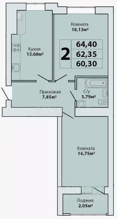 2-к кв. Калининградская область, Калининград Суздальская ул., 20к1 ... - Фото 2