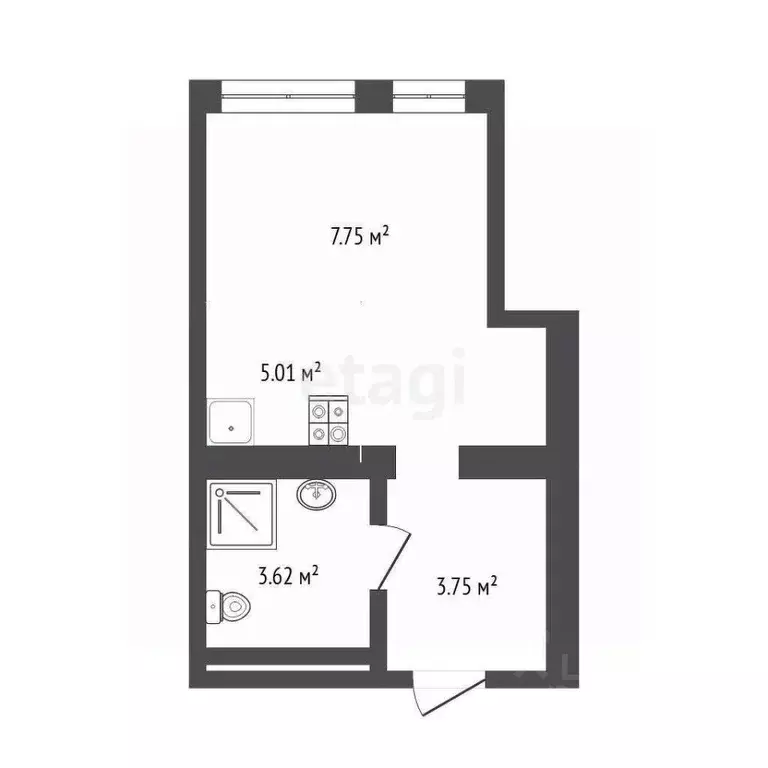 Студия Тюменская область, Тюмень ул. Газовиков, 38к2 (20.4 м) - Фото 1