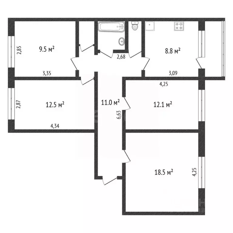 4-к кв. Амурская область, Благовещенск ул. Калинина, 148 (79.0 м) - Фото 1