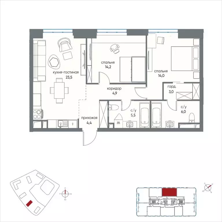 3-комнатная квартира: Москва, улица Нижние Мнёвники, 16к2 (76.7 м) - Фото 0