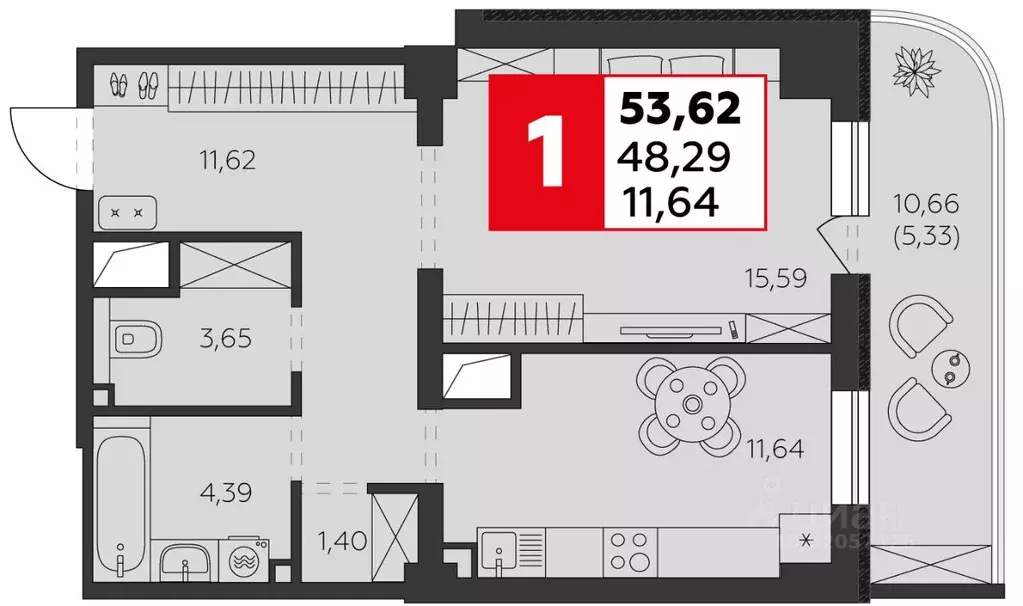 1-к кв. Ростовская область, Батайск ул. Воровского, 53 (53.62 м) - Фото 1