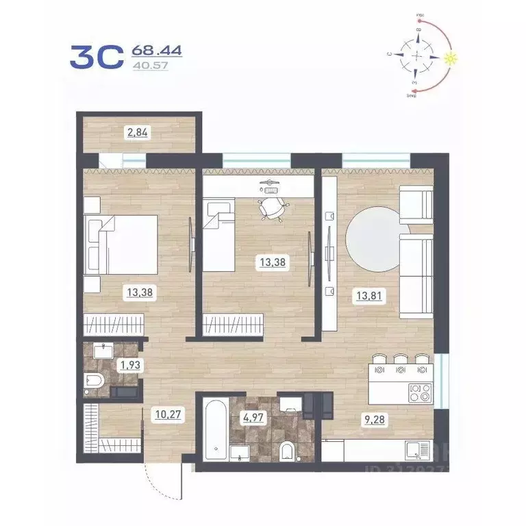 3-к кв. Новосибирская область, Новосибирск ул. Забалуева, с10 (68.44 ... - Фото 1
