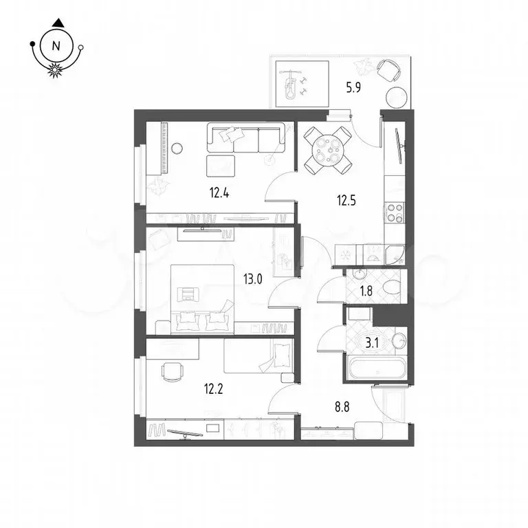 3-к. квартира, 65,2 м, 24/25 эт. - Фото 0