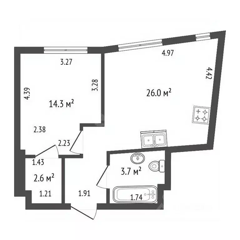 1-к кв. Санкт-Петербург Социалистическая ул., 21 (46.6 м) - Фото 2
