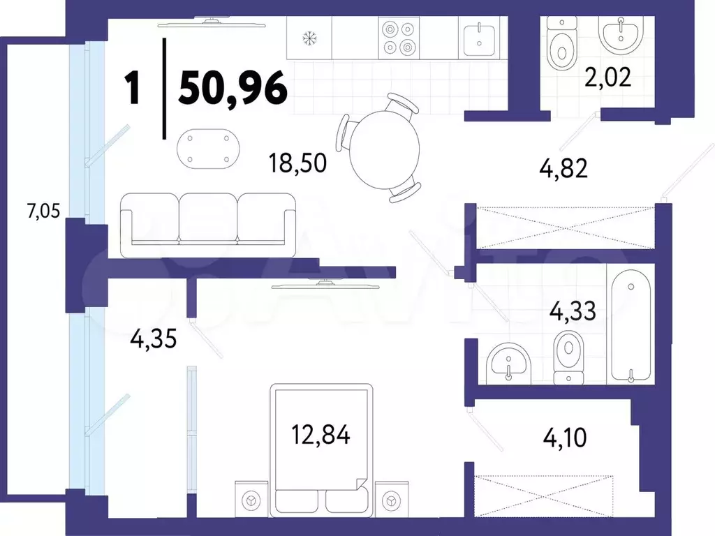 1-к. квартира, 51 м, 3/10 эт. - Фото 1