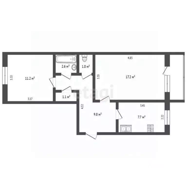 2-к кв. Архангельская область, Котлас ул. Гагарина, 33 (50.2 м) - Фото 2