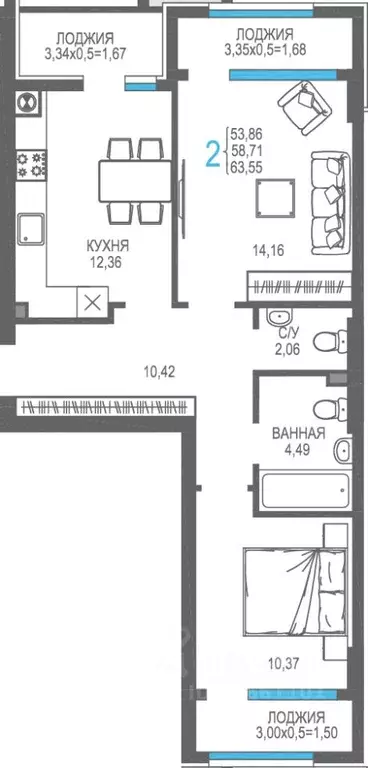 2-к кв. Крым, Алушта На Фонтанке жилой комплекс (58.71 м) - Фото 1