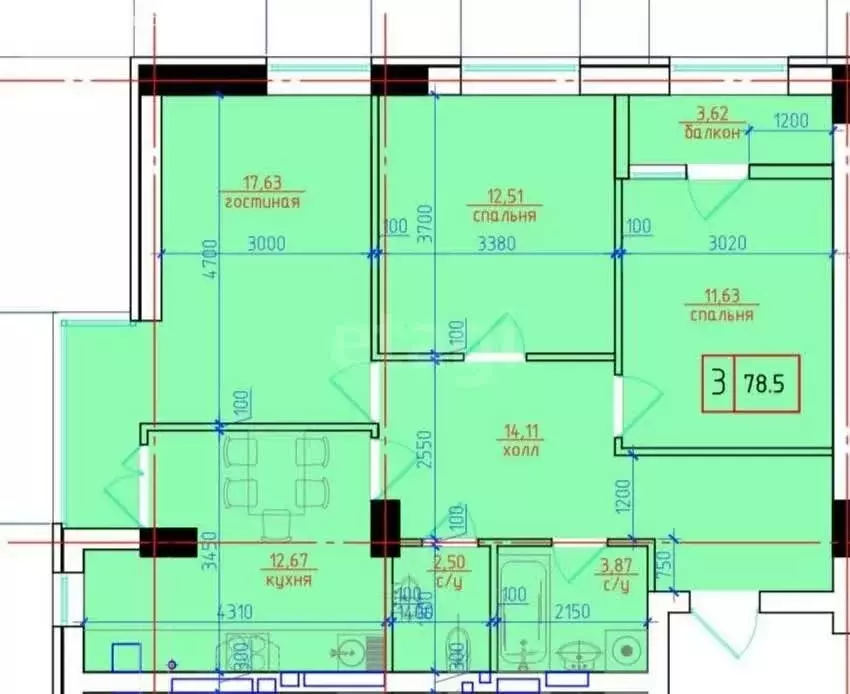 3-комнатная квартира: Владикавказ, улица Астана Кесаева, 44Вк6 (99 м) - Фото 1