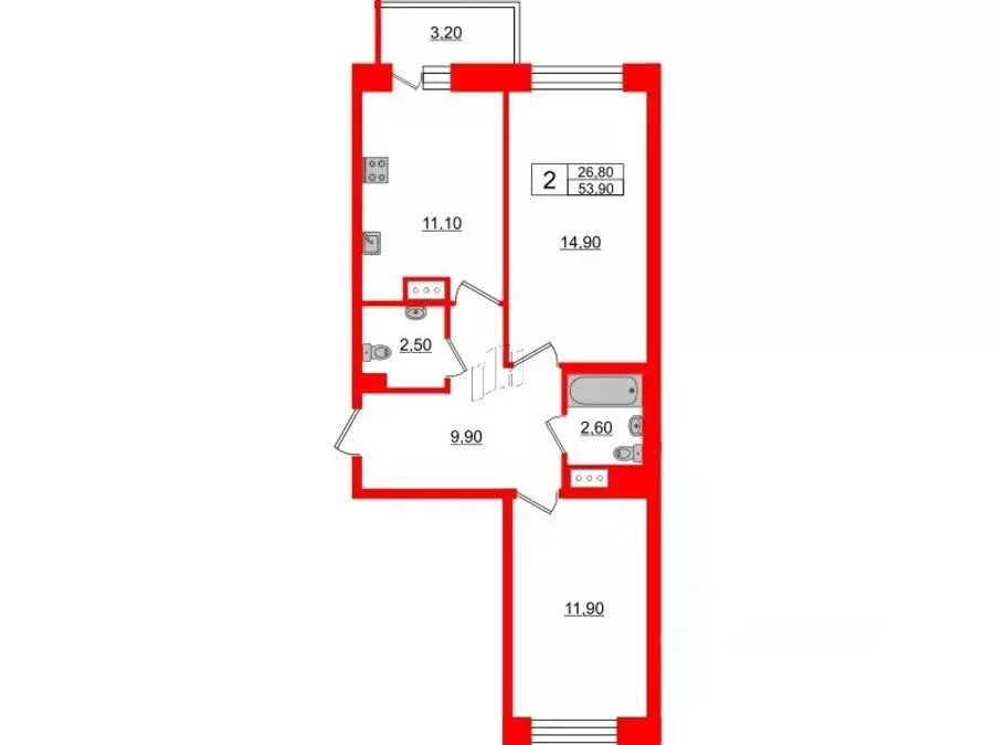 2-к кв. Ленинградская область, Всеволожский район, пос. Бугры ул. ... - Фото 1