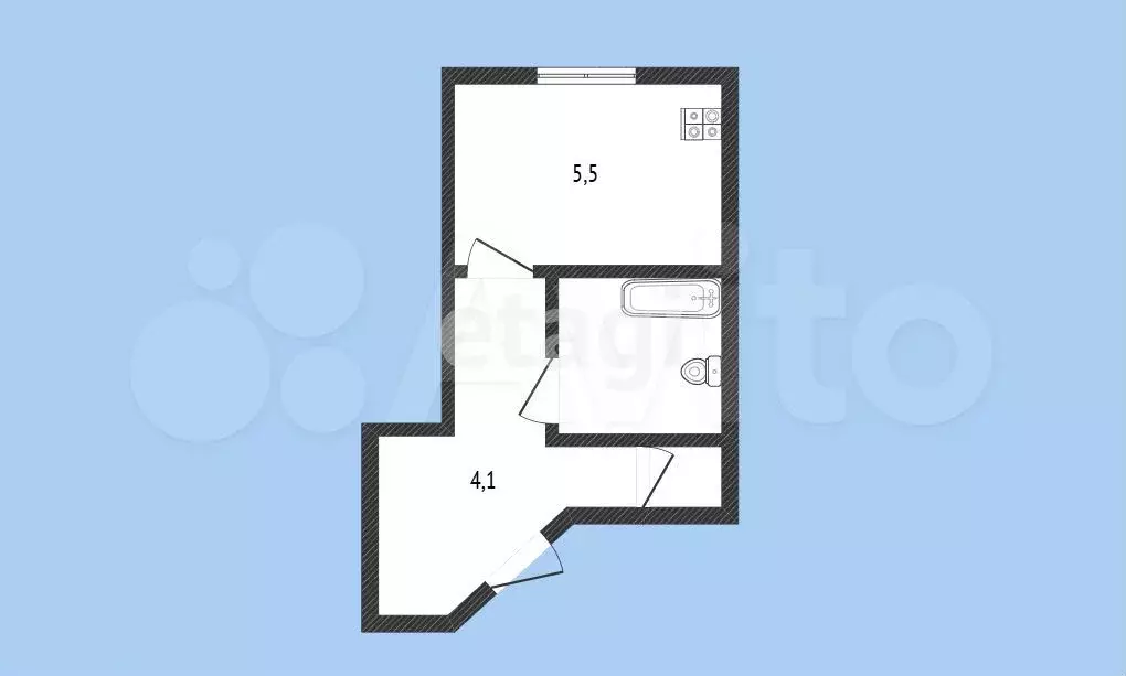1-к. квартира, 28 м, 5/5 эт. - Фото 0