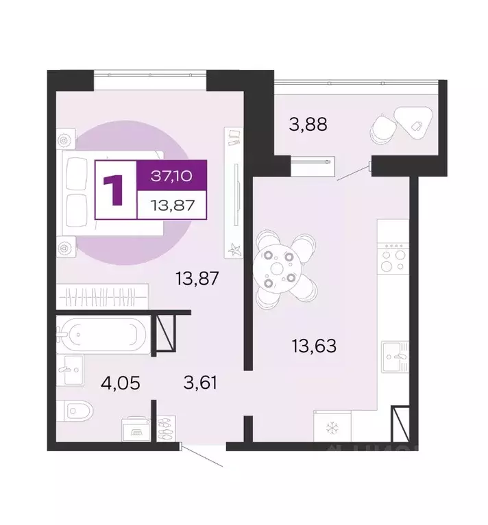 1-к кв. Брянская область, Брянск ул. Ильи Иванова (37.1 м) - Фото 1