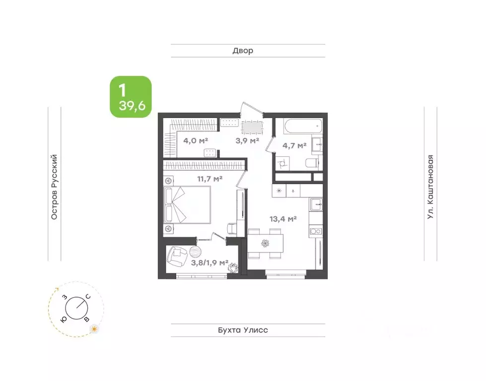 1-к кв. Приморский край, Владивосток ул. 3-я Поселковая, 16/2 (39.6 м) - Фото 1