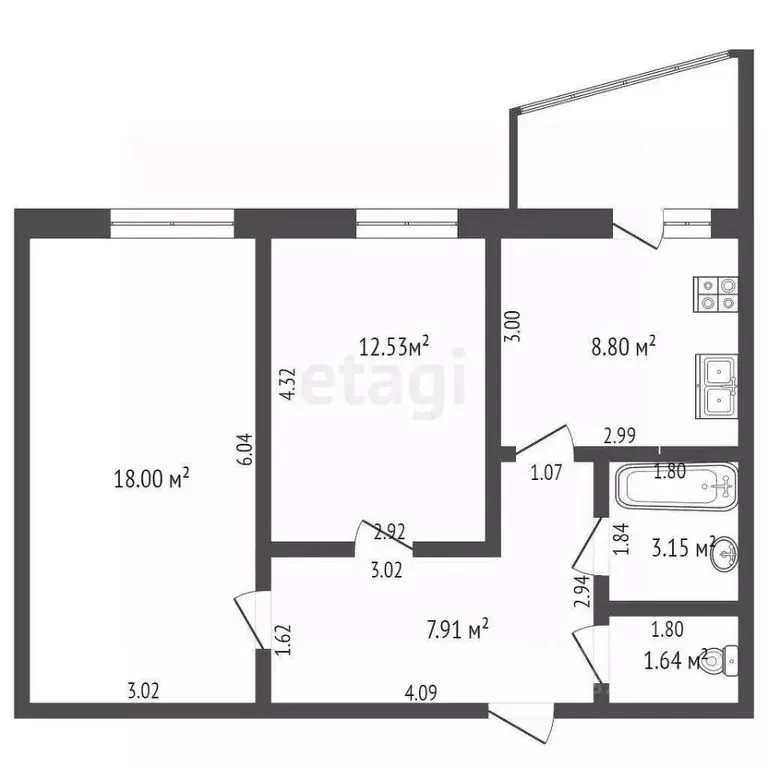 2-к кв. Коми, Сыктывкар просп. Бумажников, 50 (52.0 м) - Фото 1