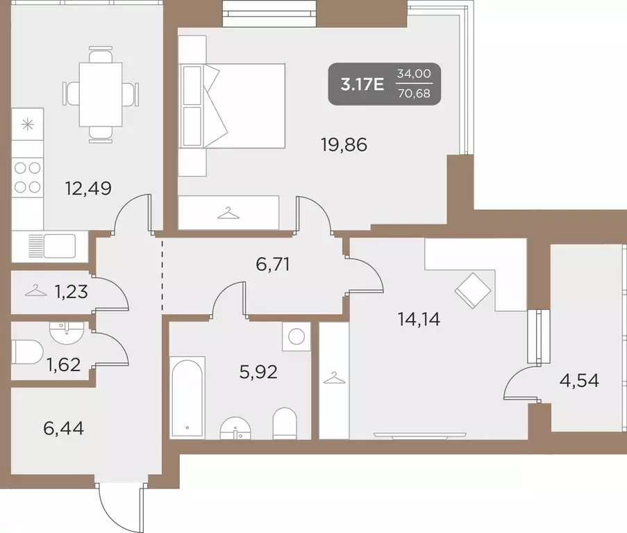 3-к квартира, 70.68 м - Фото 0