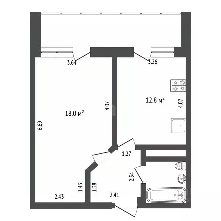 1-к кв. Тюменская область, Тюмень Заречный проезд, 41 (44.2 м) - Фото 1