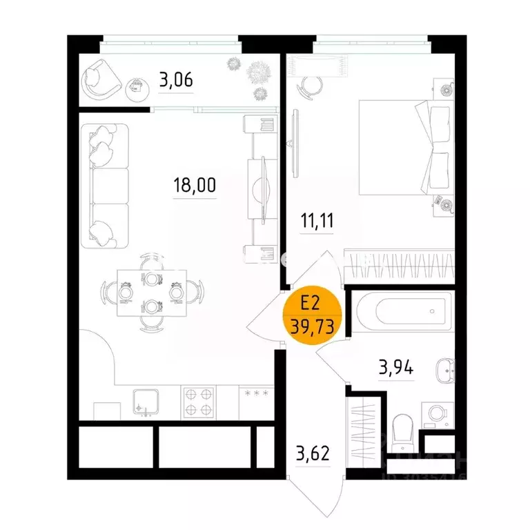 1-к кв. Рязанская область, Рязань Центральный кв-л,  (39.73 м) - Фото 1