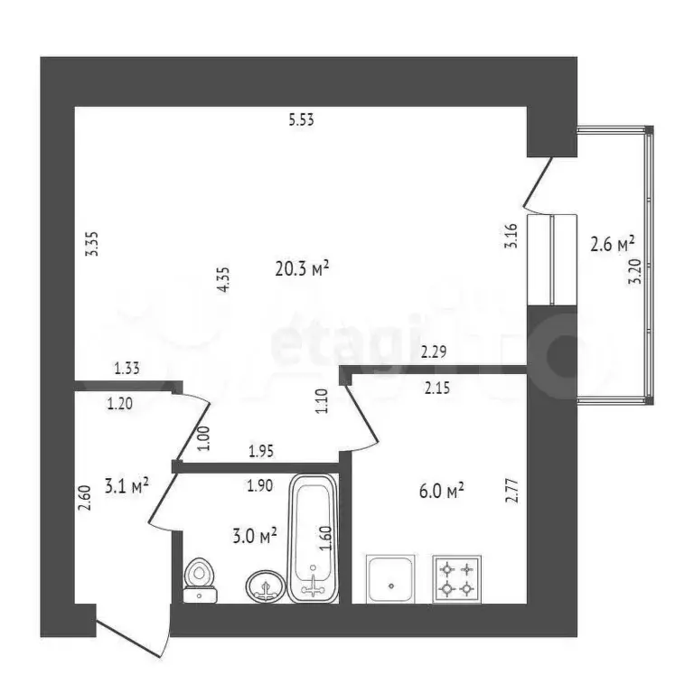 1-к. квартира, 31,4 м, 2/5 эт. - Фото 0