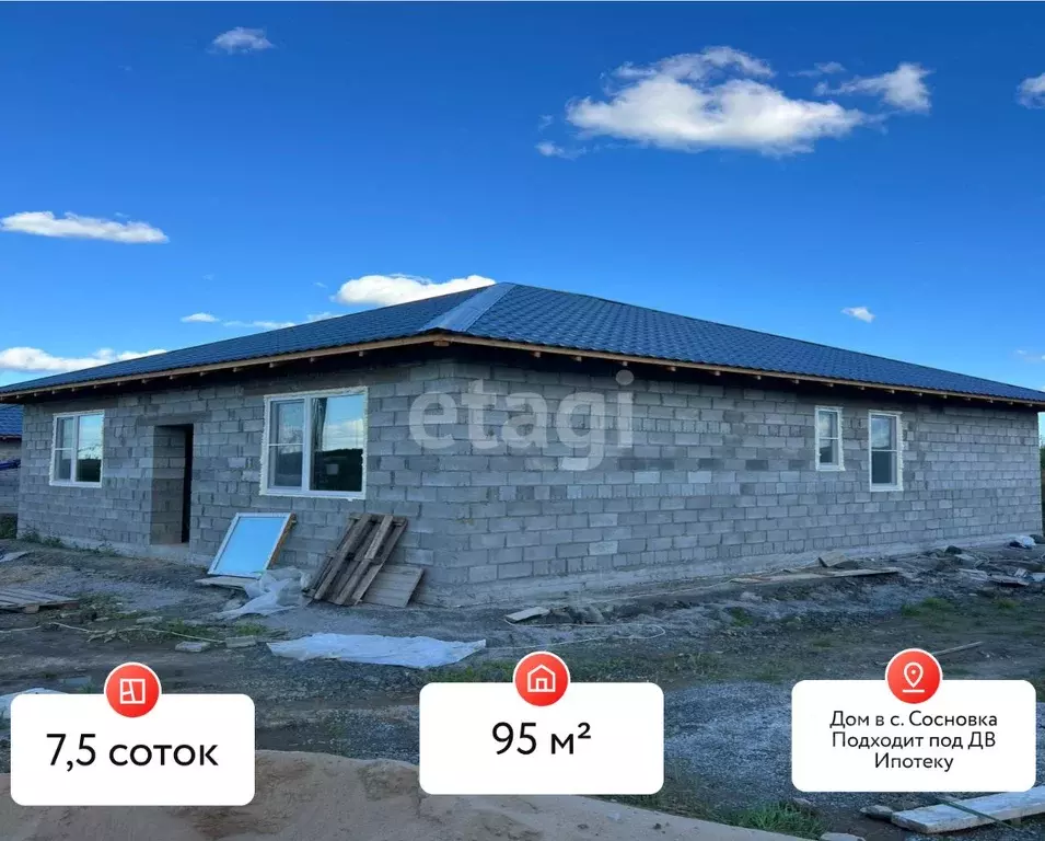 Дом в Хабаровский край, Хабаровский район, с. Сосновка  (95 м) - Фото 1