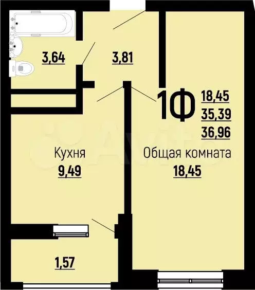 1-к. квартира, 37 м, 21/24 эт. - Фото 0