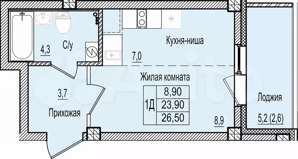 Квартира-студия, 26,5 м, 2/8 эт. - Фото 0