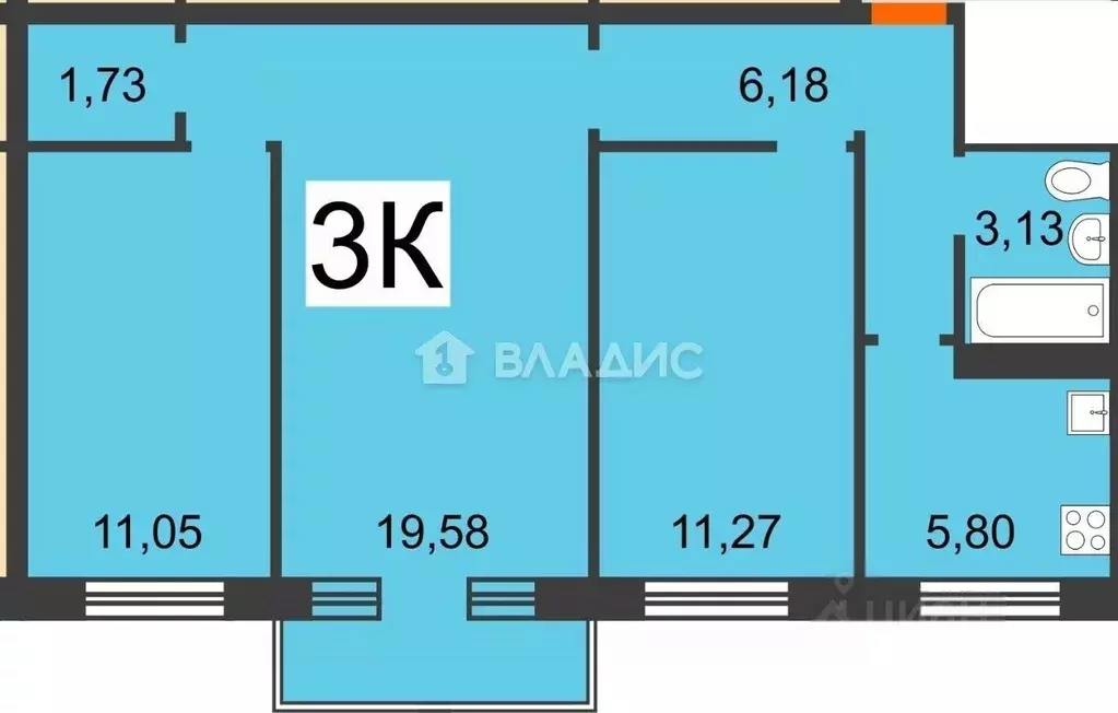3-к кв. Нижегородская область, Дзержинск просп. Чкалова, 17А (59.0 м) - Фото 1