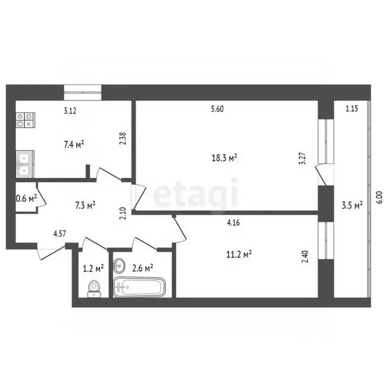 2-к кв. Башкортостан, Стерлитамак ул. Николаева, 2А (52.1 м) - Фото 2