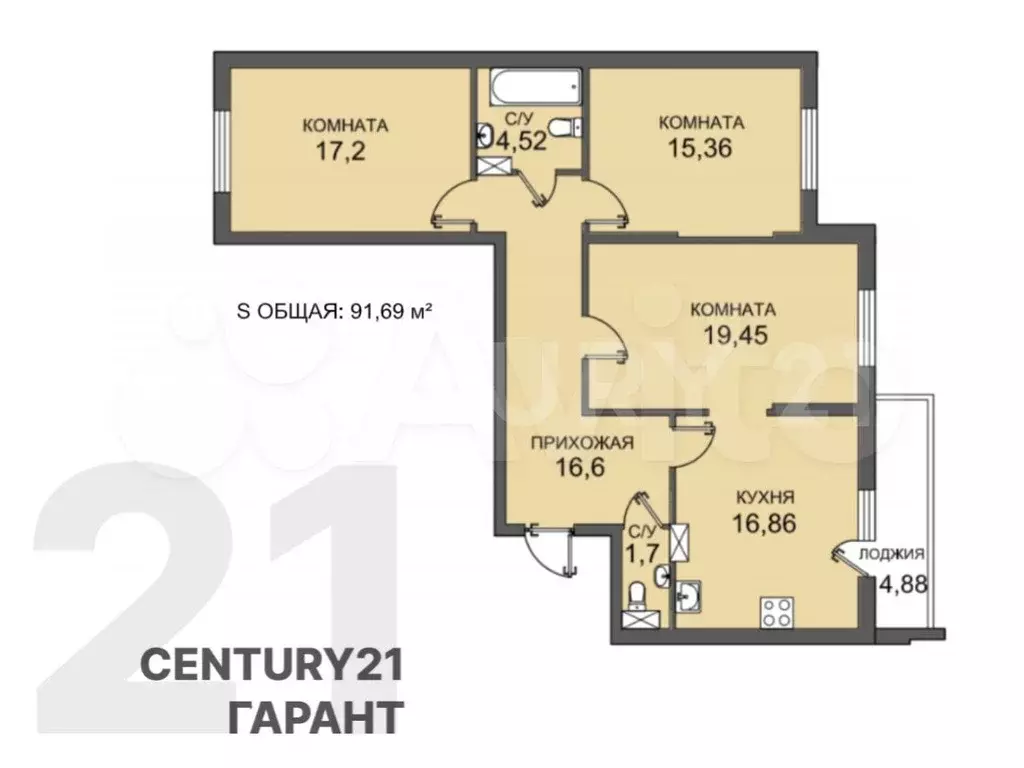 3-к. квартира, 91,7 м, 14/24 эт. - Фото 0