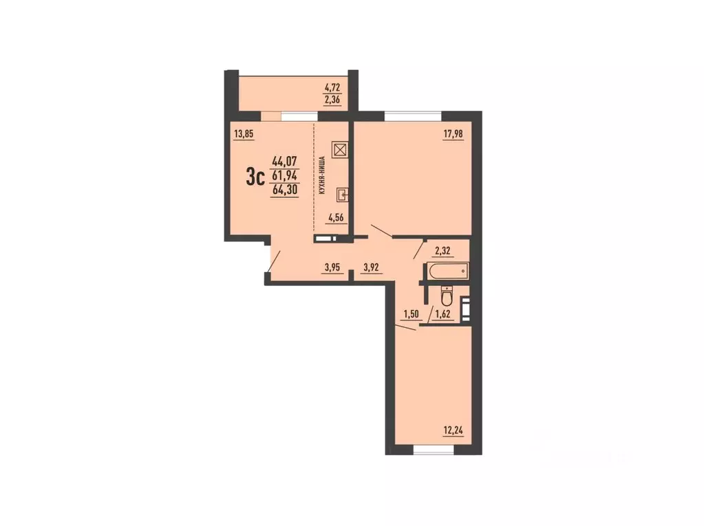 3-к кв. Челябинская область, Челябинский городской округ, пос. ... - Фото 1