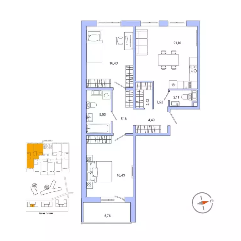 2-к кв. Ленинградская область, Гатчина ул. Чехова, 39 (78.3 м) - Фото 1