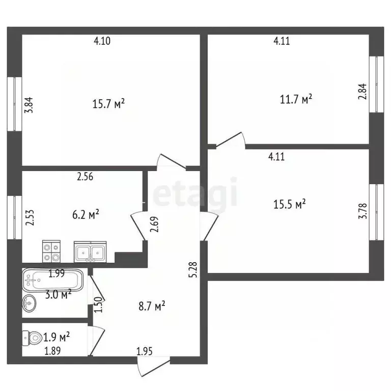 3-к кв. Тверская область, Кимры ул. Фрунзе, 9к9 (62.7 м) - Фото 2