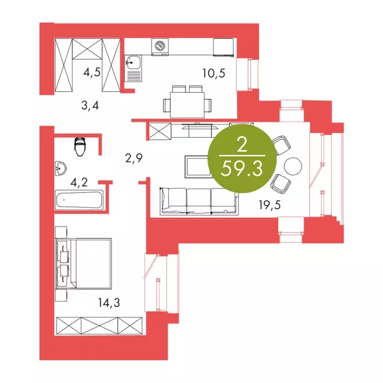 2-к кв. Красноярский край, Красноярск ул. Шахтеров, 33А (59.3 м) - Фото 0