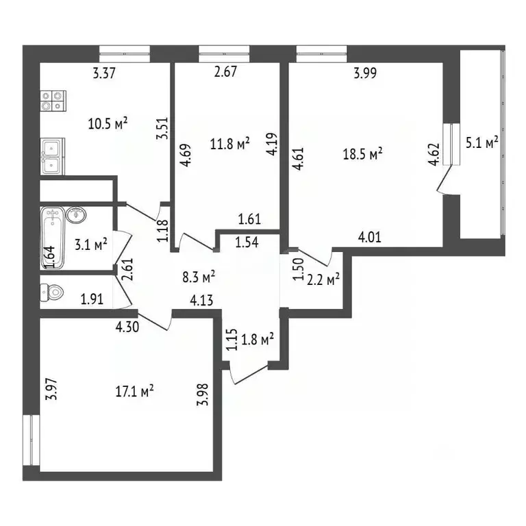 3-к кв. Ленинградская область, Кировск Набережная ул., 19 (75.0 м) - Фото 2