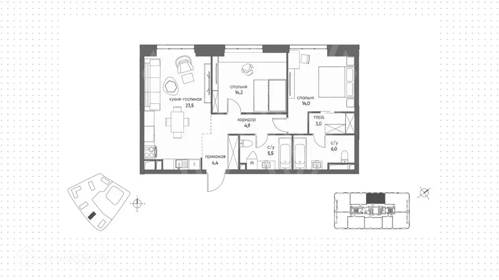 Продаётся 2-к квартира, 76.7 м - Фото 1
