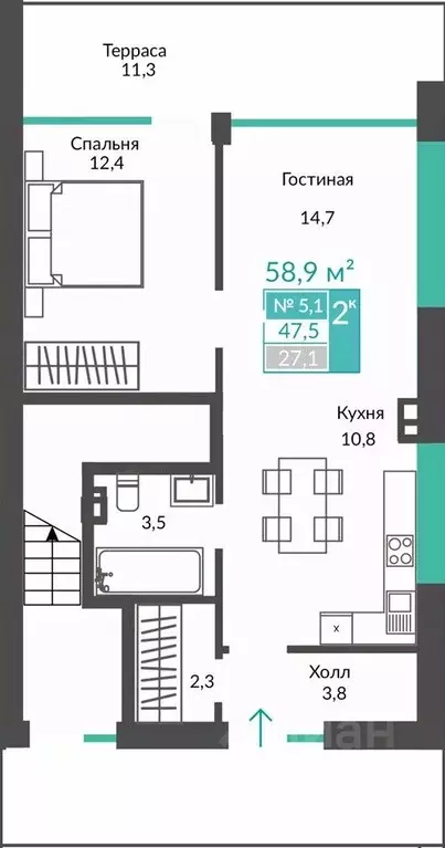 2-к кв. Крым, Алушта городской округ, с. Виноградное  (58.8 м) - Фото 0