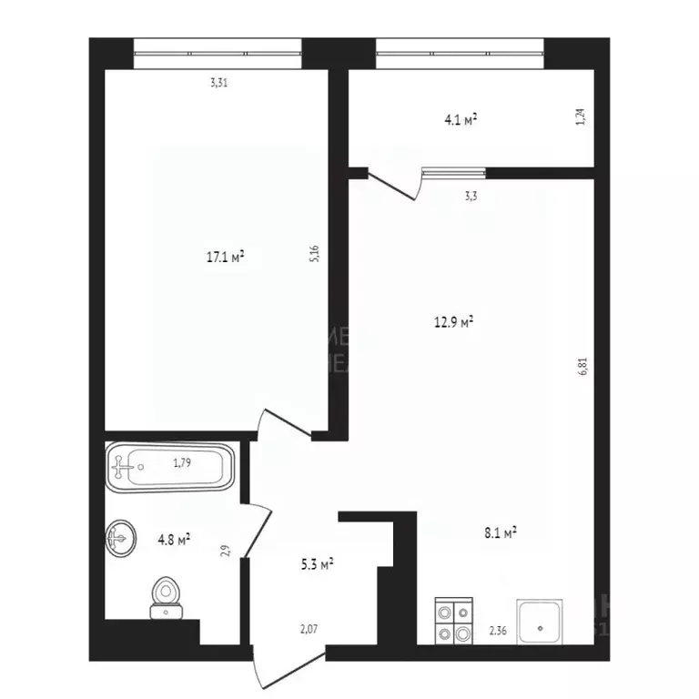 1-к кв. Тюменская область, Тюмень ул. Евгения Войнова, 7 (52.3 м) - Фото 2