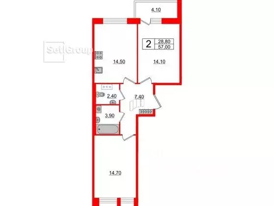 2-к кв. Санкт-Петербург Манчестерская ул., 5к1 (57.0 м) - Фото 0