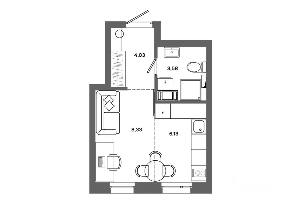 Студия Ханты-Мансийский АО, Сургут ул. Ивана Захарова, 16 (22.07 м) - Фото 1