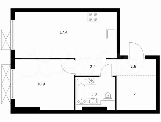 1-к. квартира, 42,1 м, 3/9 эт. - Фото 0