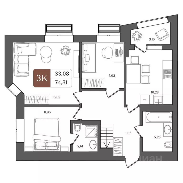 3-к кв. Башкортостан, Уфа Глумилино жилрайон, Холмогоры жилой комплекс ... - Фото 1
