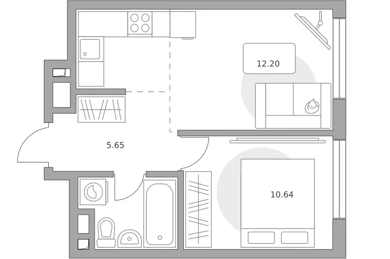 2-к квартира, 37.22 м - Фото 0