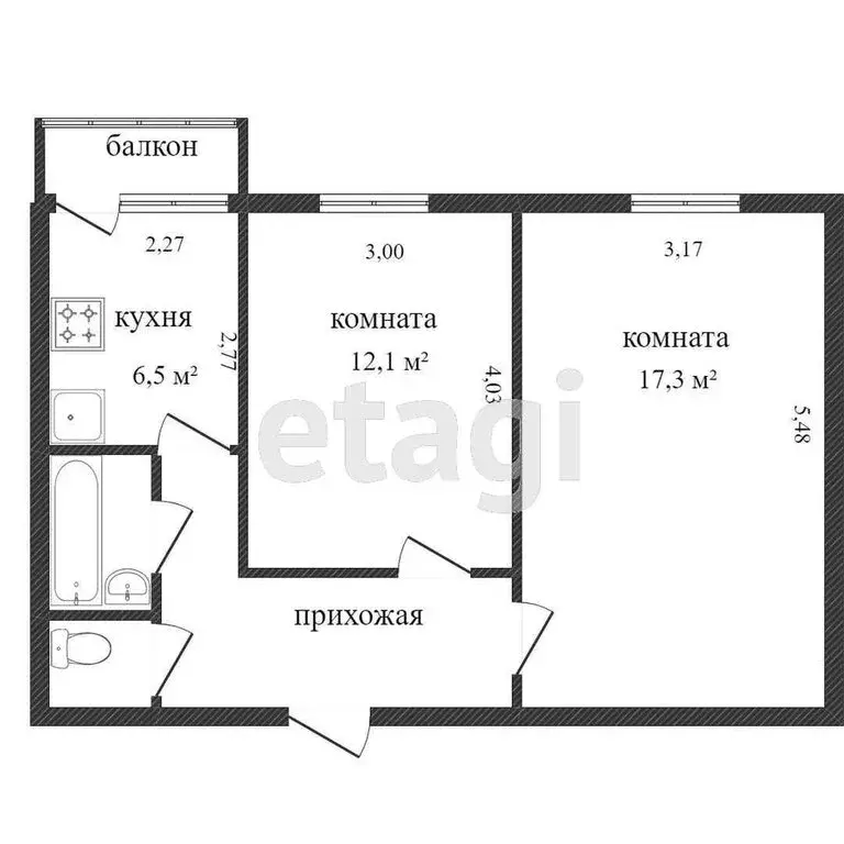 2-комнатная квартира: село Новая Таволжанка, улица 9 Мая, 1 (45.9 м) - Фото 1