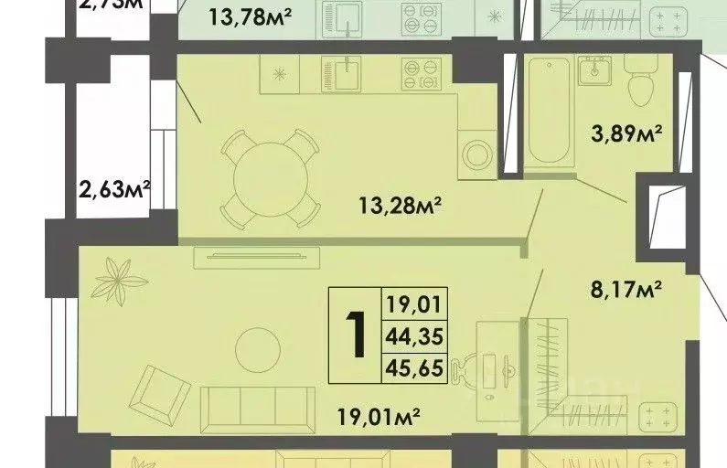 1-к кв. Саха (Якутия), Якутск 53-й кв-л,  (46.01 м) - Фото 0