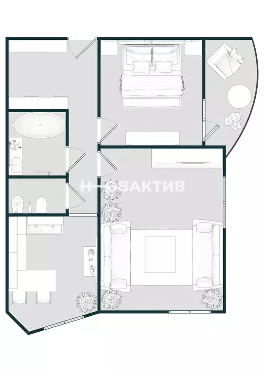 2-комнатная квартира: Новосибирск, улица Фрунзе, 230 (60.5 м) - Фото 1