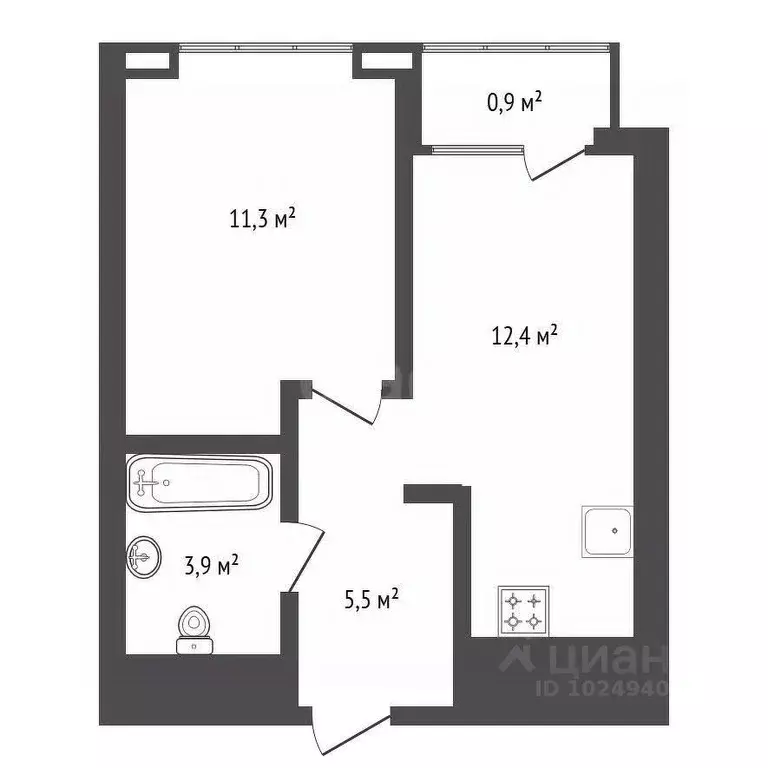 1-к кв. Башкортостан, Уфа ул. Энтузиастов, 15 (34.0 м) - Фото 1