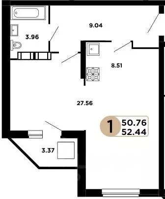 1-к кв. Самарская область, Самара Московское шоссе, 18-й км, 57 (50.76 ... - Фото 0